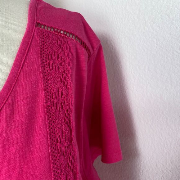 Terra & Sky Pink Knit Crochet Top 3X (24-26W) Short Sleeves Pullover Cot/Poly - Picture 4 of 10